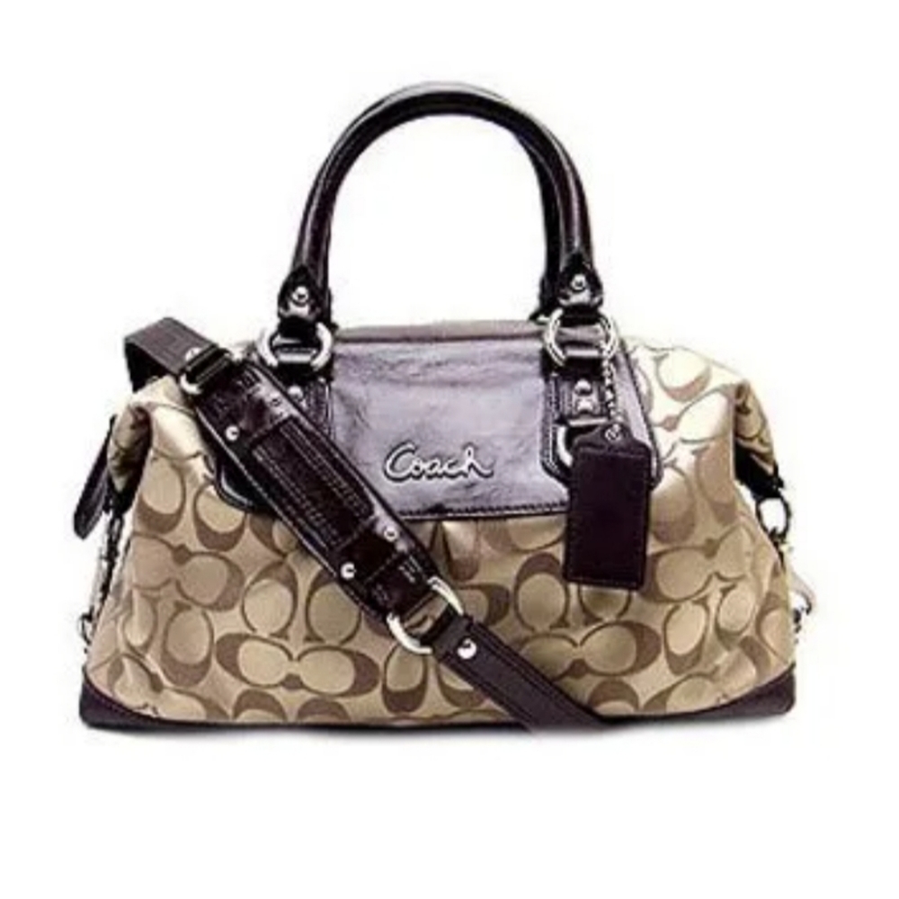 COACH Tan/Brown Ashley Signature Satin Satchel
